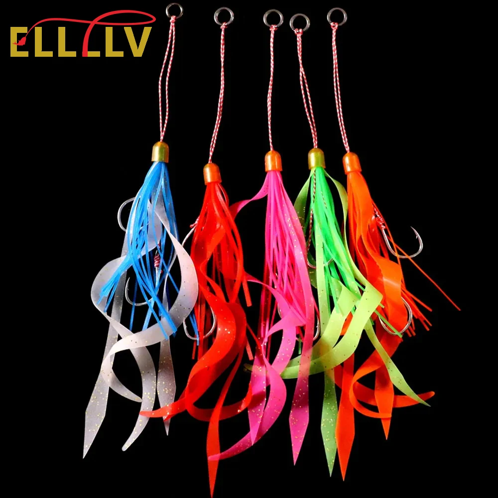 Ellllv-Água salgada Snapper Pesca Saias De Borracha De Silicone, Gêmea Assistida Ganchos, Marlin Inchiku Tai, Kabura Slider Jig Lure, 12 #