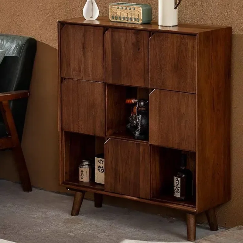 For Cross-border New Retro Tea Cabinet Integrated Solid Wood Living Room Tea Room Simple Walnut Drawer Type Sub-storage
