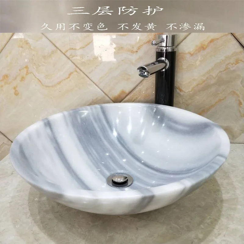 Marmo bianco a grana dritta, lavabo rotondo di arte europea boutique, lavabo in pietra per uso domestico