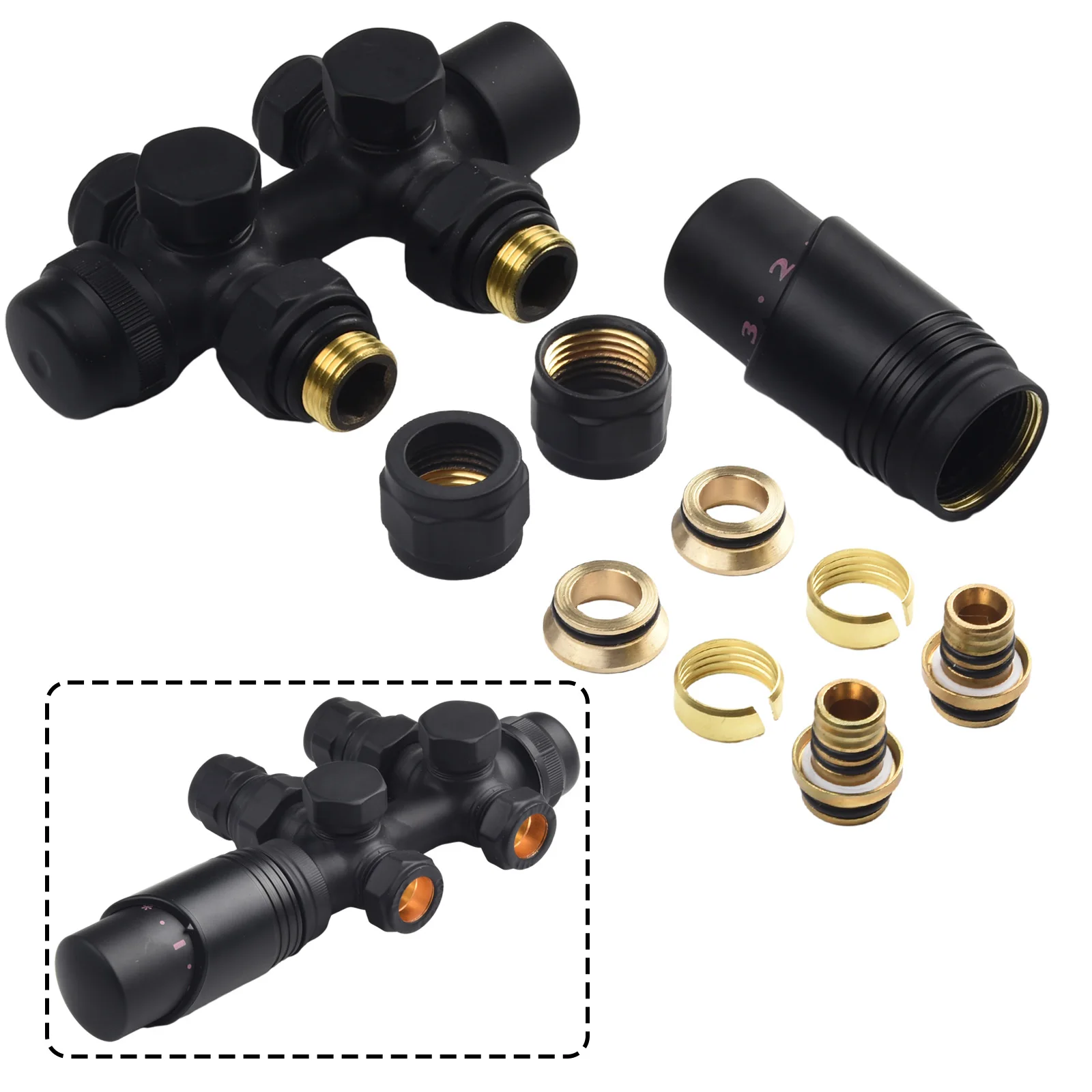 Black Thermostatic Radiator Valve with Enhanced Functionality Adjustable temperature for bathroom radiator or heated towel rail