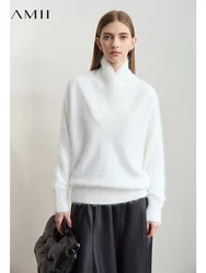 Amii Minimalist Women's Turtleneck 2025 Winter Warm Solid Color Versatile Long Sleeve Sweater Loose Pullover Top Female 12444251