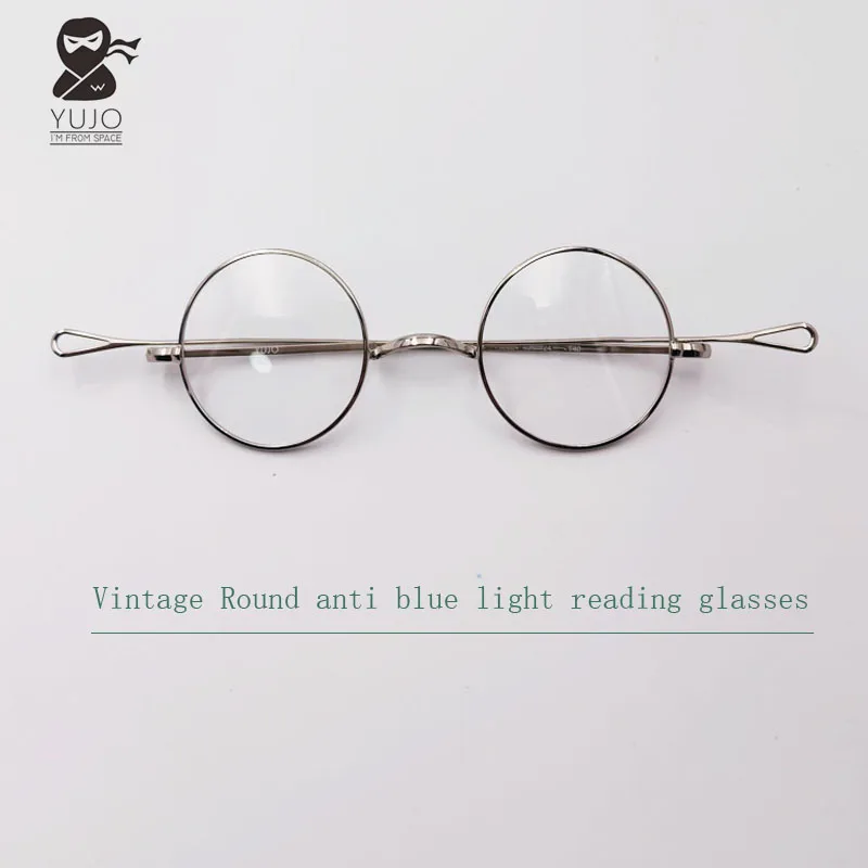 

40mm retro round metal frame anti blue light reading glasses with presbyopia lenses,ultra light reading eyeglass computer goggle
