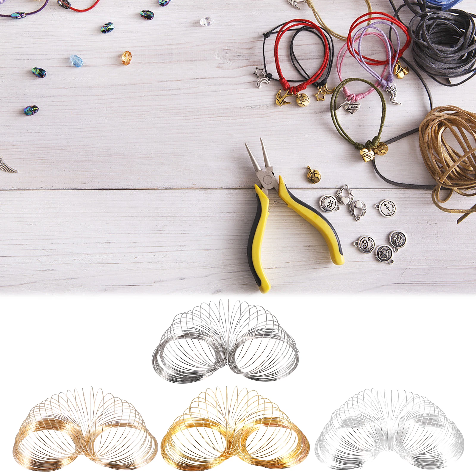 

4 Pcs Memory Wire DIY Jewelry Making Metal Rings Steel Bracelet made Craft Accessories Necklace Dangle Key Chain