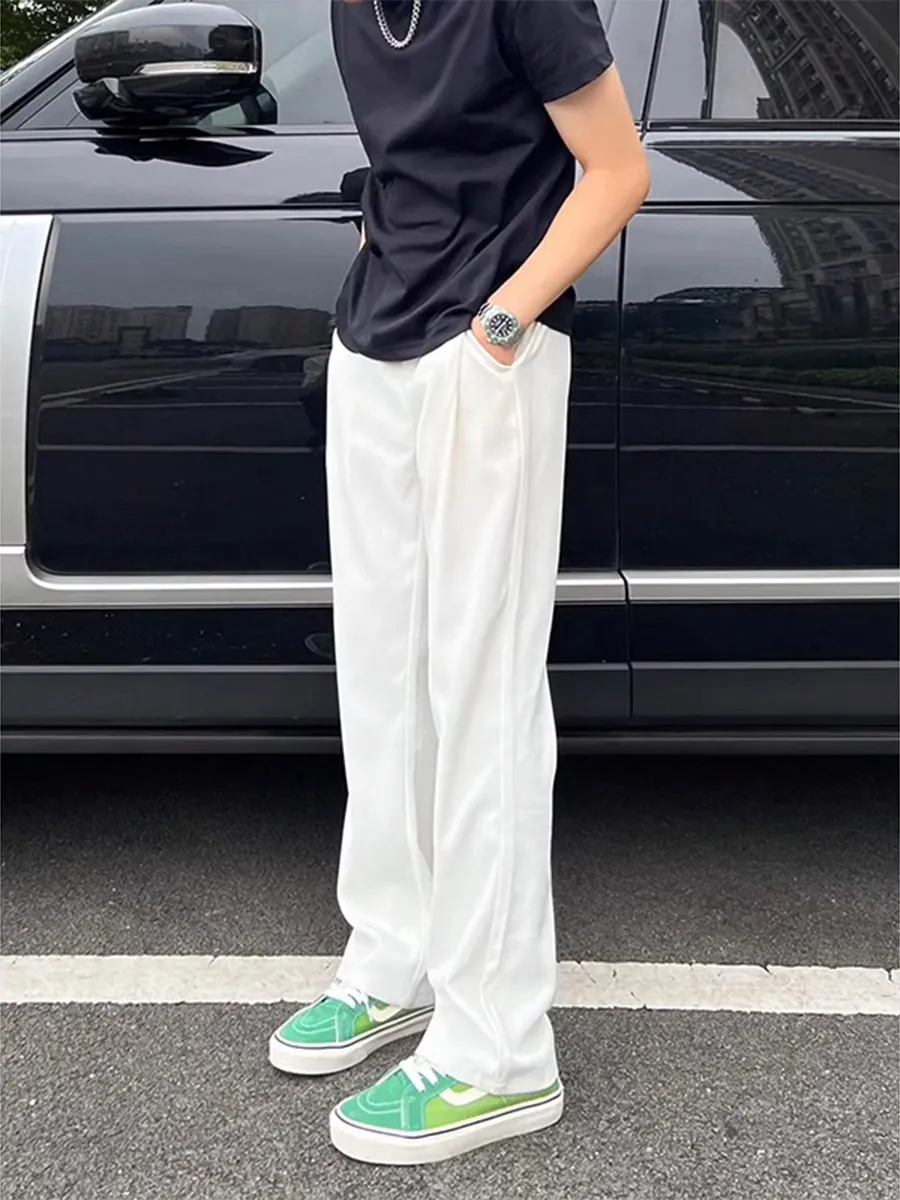 White Micro Flared Drapey Men's Suit Pants High-End CleanFit Luxury Straight Leg Slimming Casual Knife  Westwear