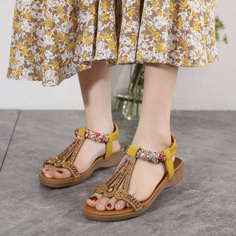 2024 Summer Fashion Shoes for Women Ankle Strap Women\'s Sandals Elastic Band Dress Sandals Women Casual Round Toe Flat Shoes