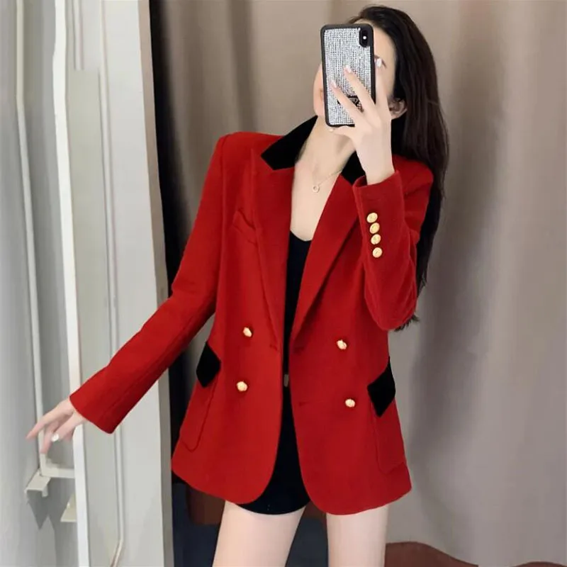 Nowa wiosna jesień damska marynarka elegancka elegancka pomarańczowo-czerwona damska z długim rękawem Blazers Casual Women Coat 2023 Fashion Tops