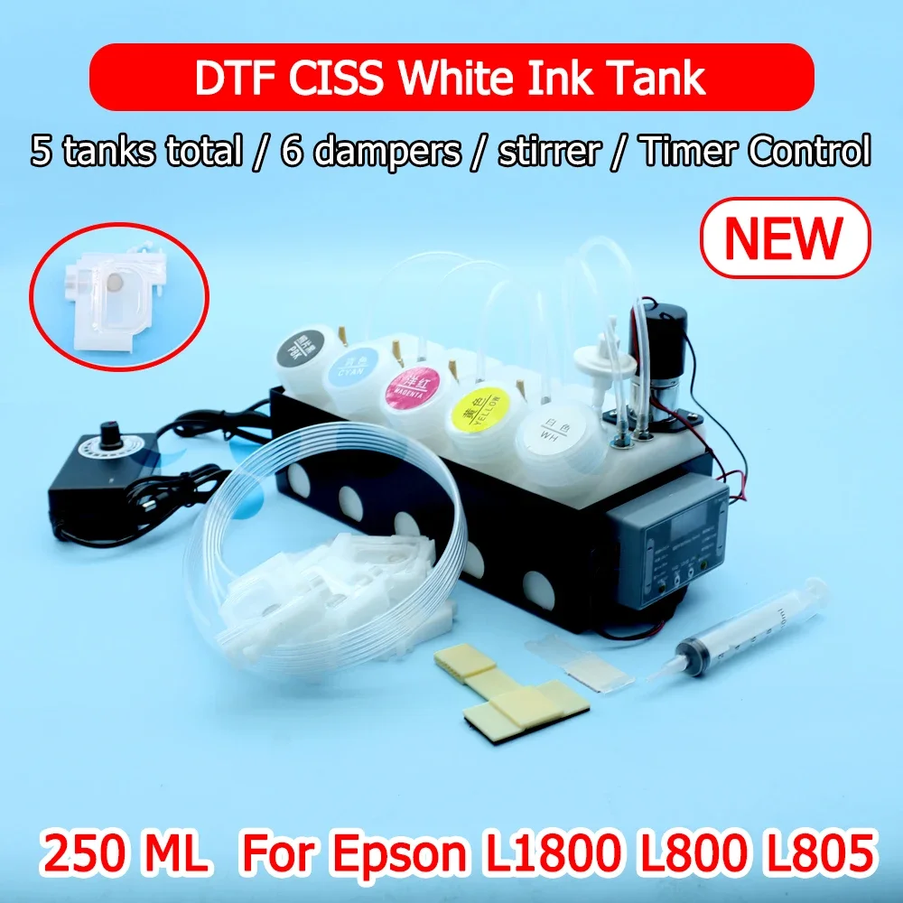 

250ML DTG DTF Stirrer CISS For Epson L1800 L800 L805 White Ink Tank With Adjustable Mixer Timer Control Ink System