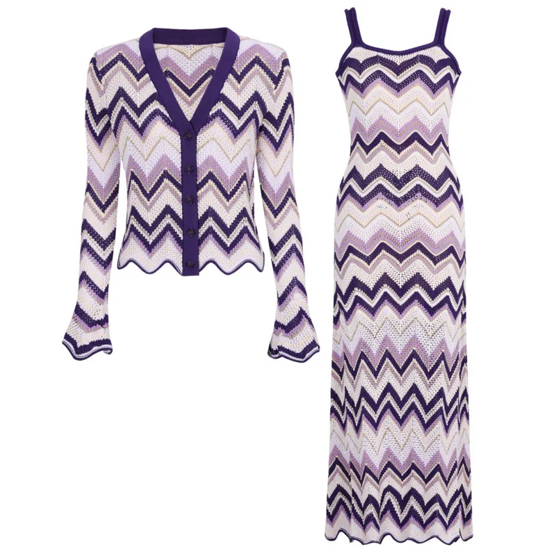 Conjunto de Punto Estilo Francés para Mujer, Verano/Otoño, Cárdigan de Manga Larga, Vestido sin Mangas, Chaleco y Pantalones, Corte Ajustado, Calidad Premium
