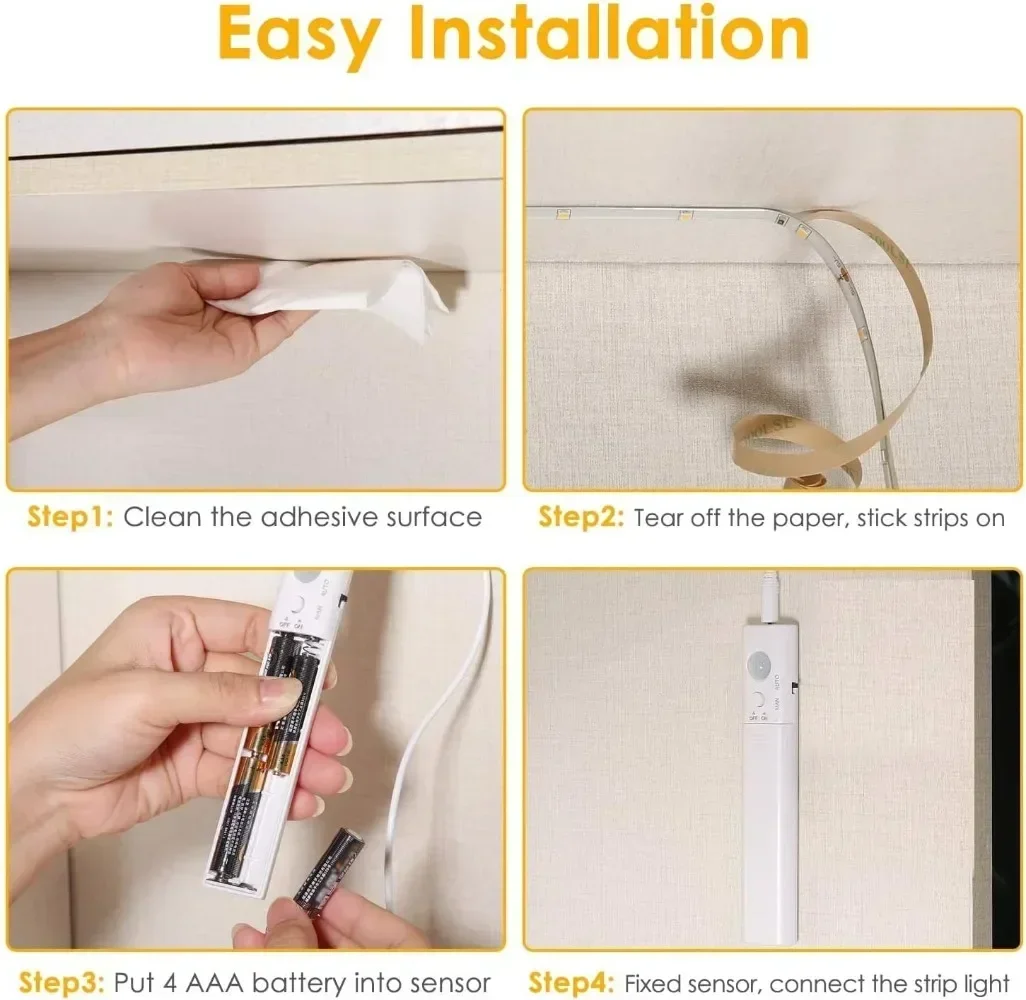 Xiaomi Led Strip Night Light With Motion Sensor Battery Powered Kitchen Cabinet Lamp Waterproof LED For Corridor Stair Lighting