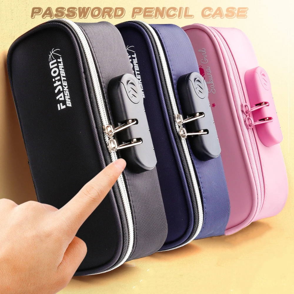 Portable Password lock pencil case Boy Canvas Pencil bag large capacity pencil cases Student stationery bag kids pen case gifts