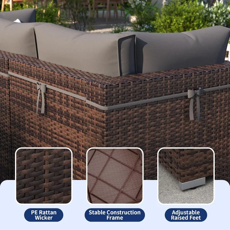 Patio Furniture Set, 7-Piece Outdoor Sectional with Waterproof Cover, All-Weather Wicker Patio Conversation Sets for Backyard