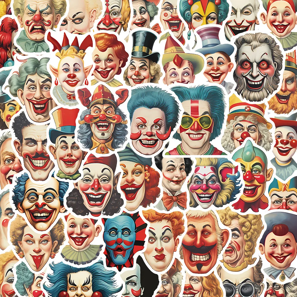 10/30/50PCS Cute Fun Amusement Park Clown Cartoon Decals Toys DIY Suitcase Skateboard Phone Luggage Bike Stickers Gift