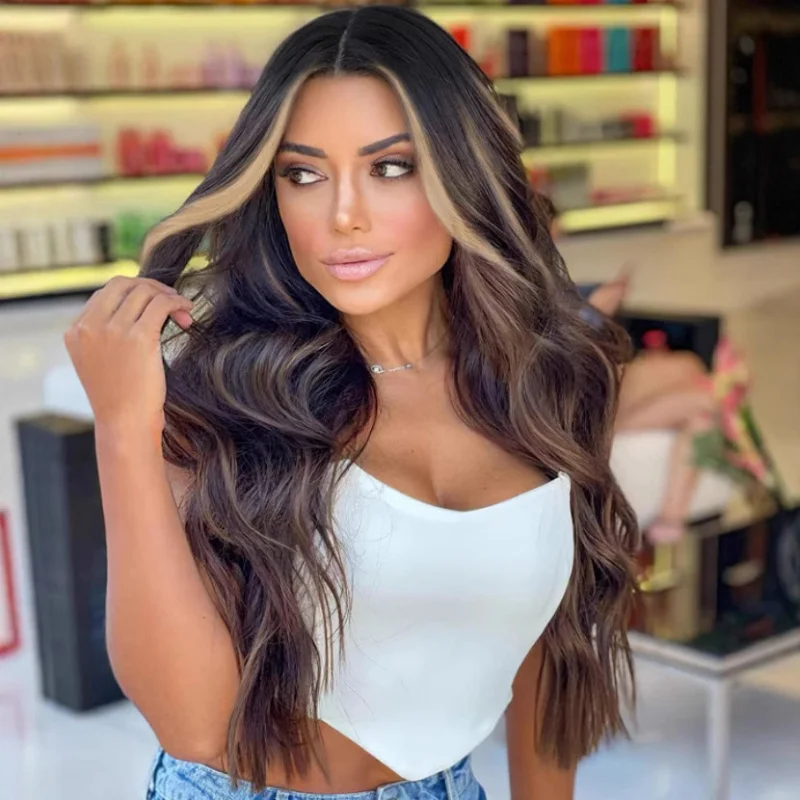 

Wigs European and American Style Long Curly Hair Middle Part Lace Front Synthetic Wig