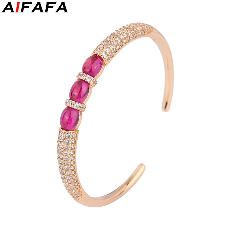 Synthetic Red Corundum Bangle for Women Hand Cuff Bracelet Gift Beauty Fashion Jewelry Accessories
