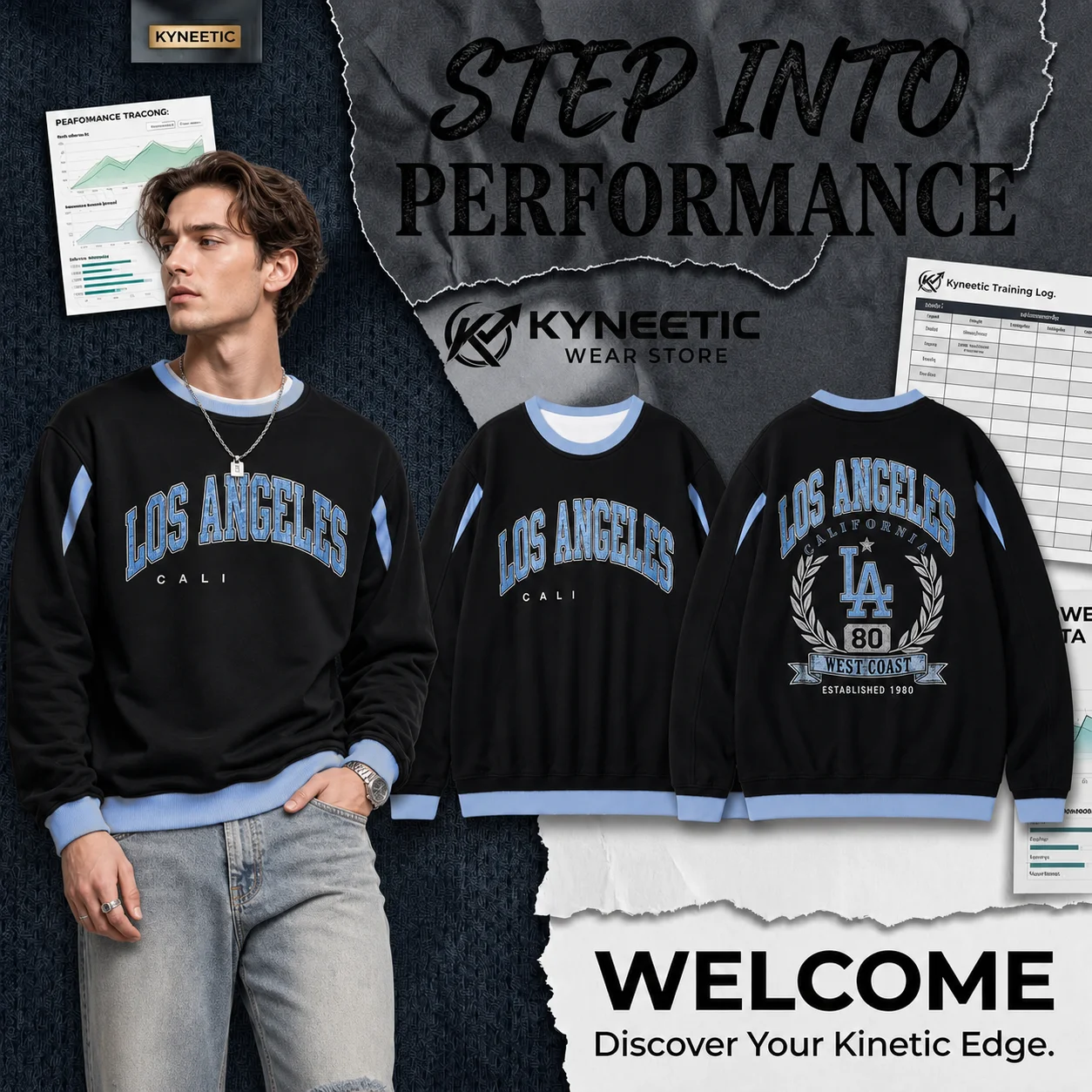 Retro West Coast Los Angeles Parent-Child Long Sleeve Crewneck Sweatshirt Vintage Sports Club Pullover Autumn Sports Season Tops