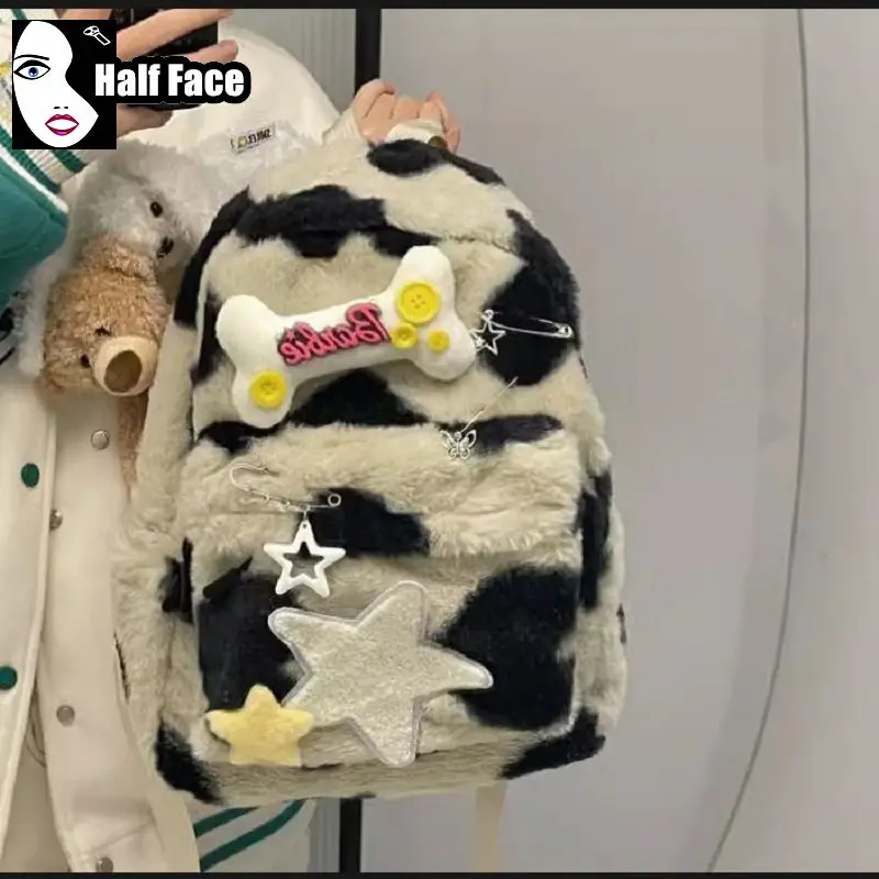 Mochila de grande capacidade feminina, Y2K, Harajuku, gótica, Lolita, punk, fofa, mochila estilo academia, estrela, osso, bolsa de ombro dupla, sacola, mulheres