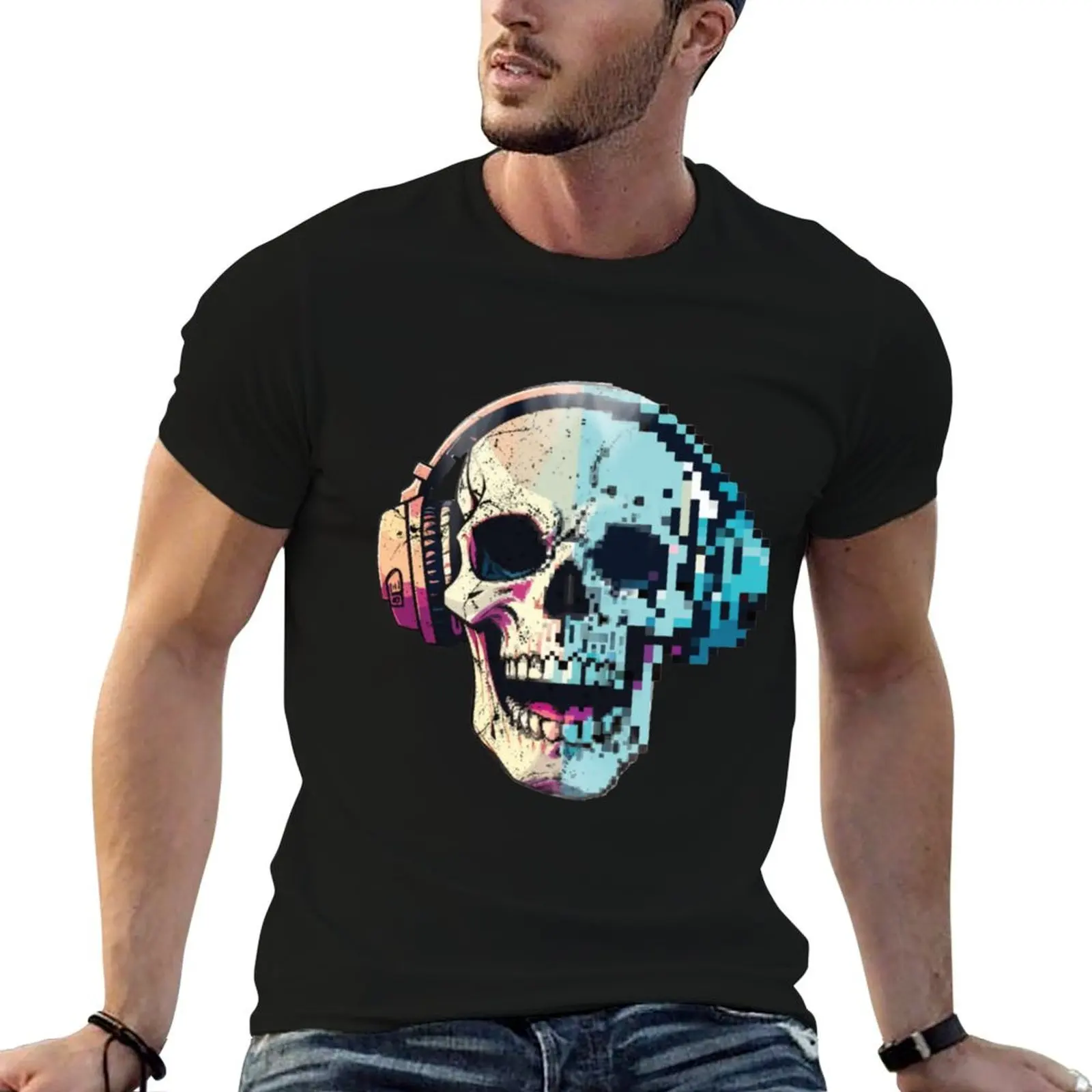 half pixel skull T-Shirt boys animal print vintage t shirts new edition men graphic t shirts