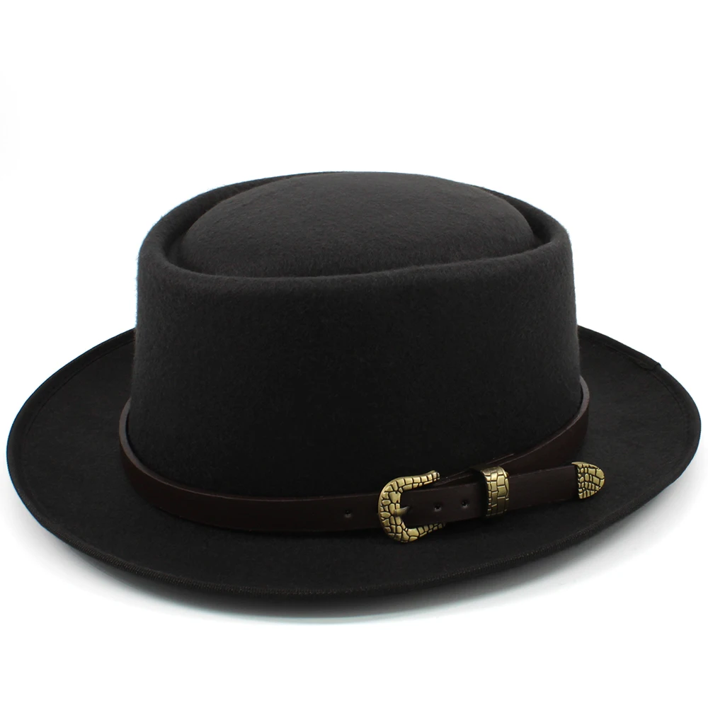 Men Women Woolen Classical Pork Pie Hats Retro Fedora Trilby Sunhat Street Style Caps Party Travel Outdoor Size US 7 1/4 UK L