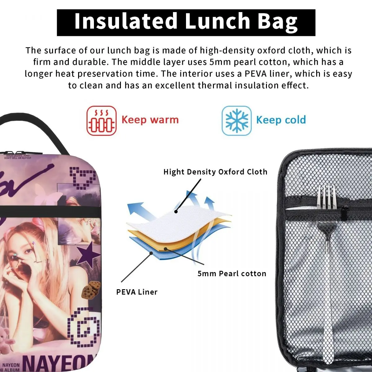 K-POP-TWICE-NAYEON Torba na lunch Pojemnik na lunch New Arrival Cooler Termiczne pudełko na drugie śniadanie do biura