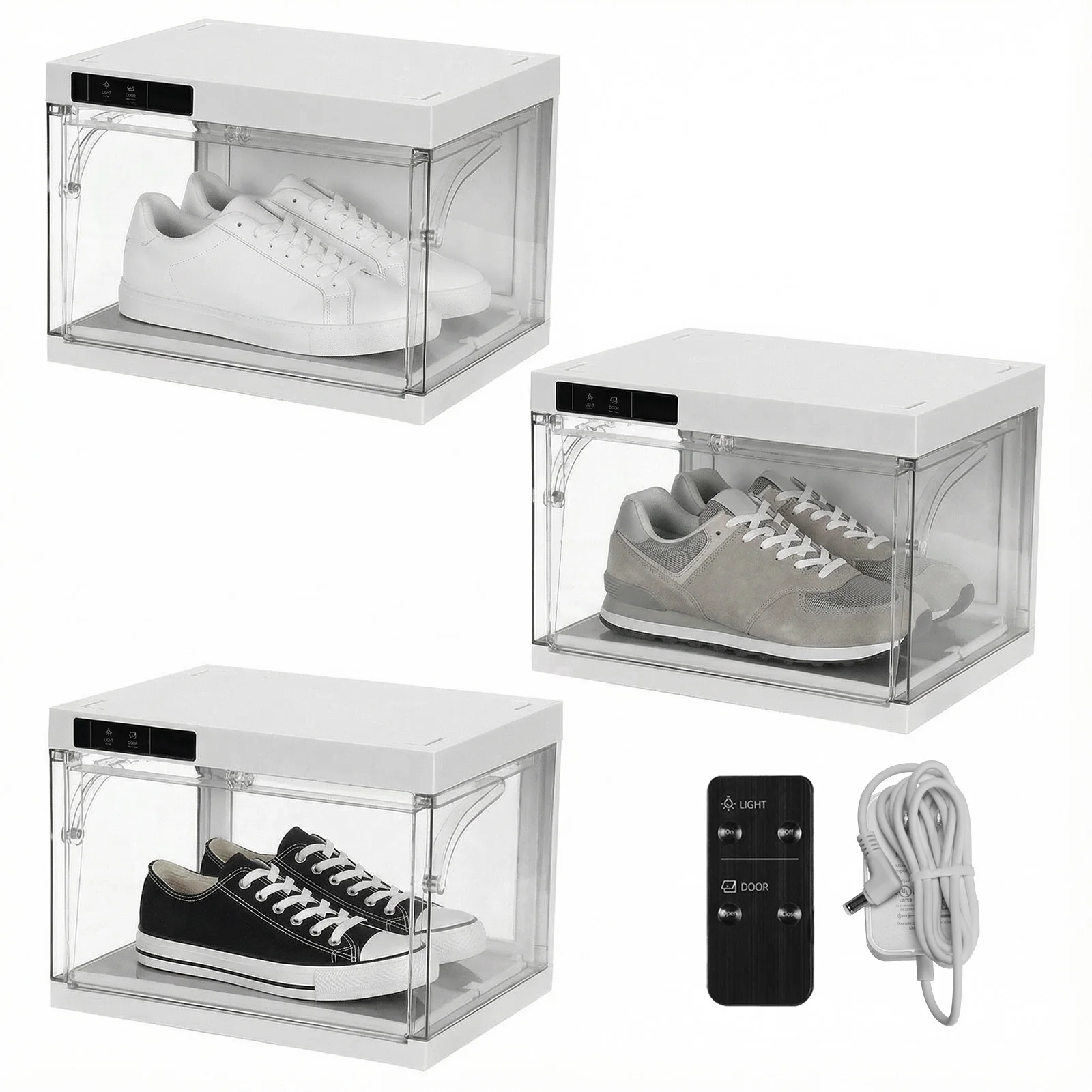 Boîte de présentation de chaussures intelligente, organiseur de chaussures, étui pour baskets avec lumières LED et télécommande pour les amateurs de sneakers