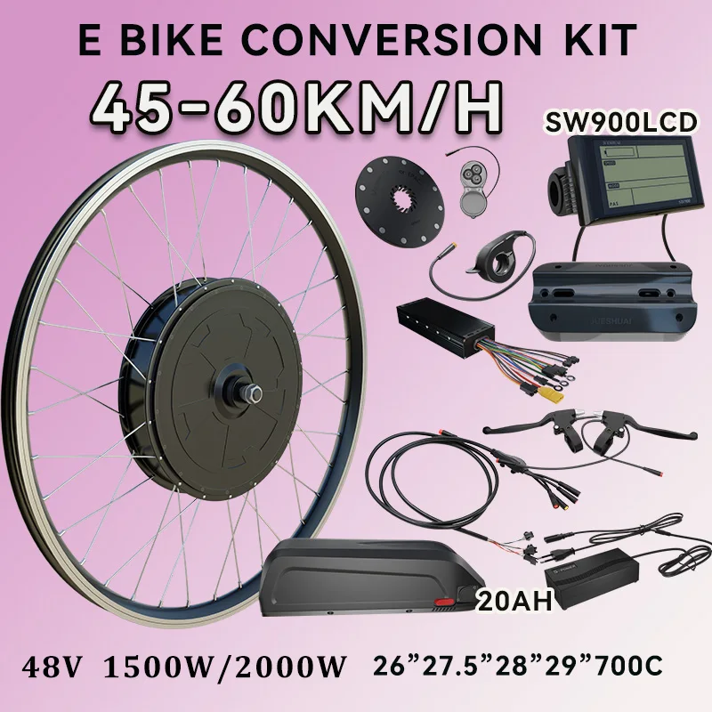 48V 1500W/2000W Electric Bike Conversion Kit with 20AH Hailong Battery Ebike 60KM/H Top Speed Elektrofahrrad Wheel Size 26