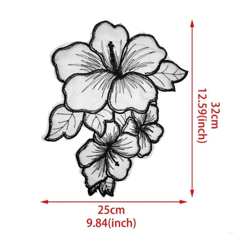 Floral Sewing Patches Elegant Flower Beaded Tulle Applique for Decoration Oversized Appliques Sew on Dress