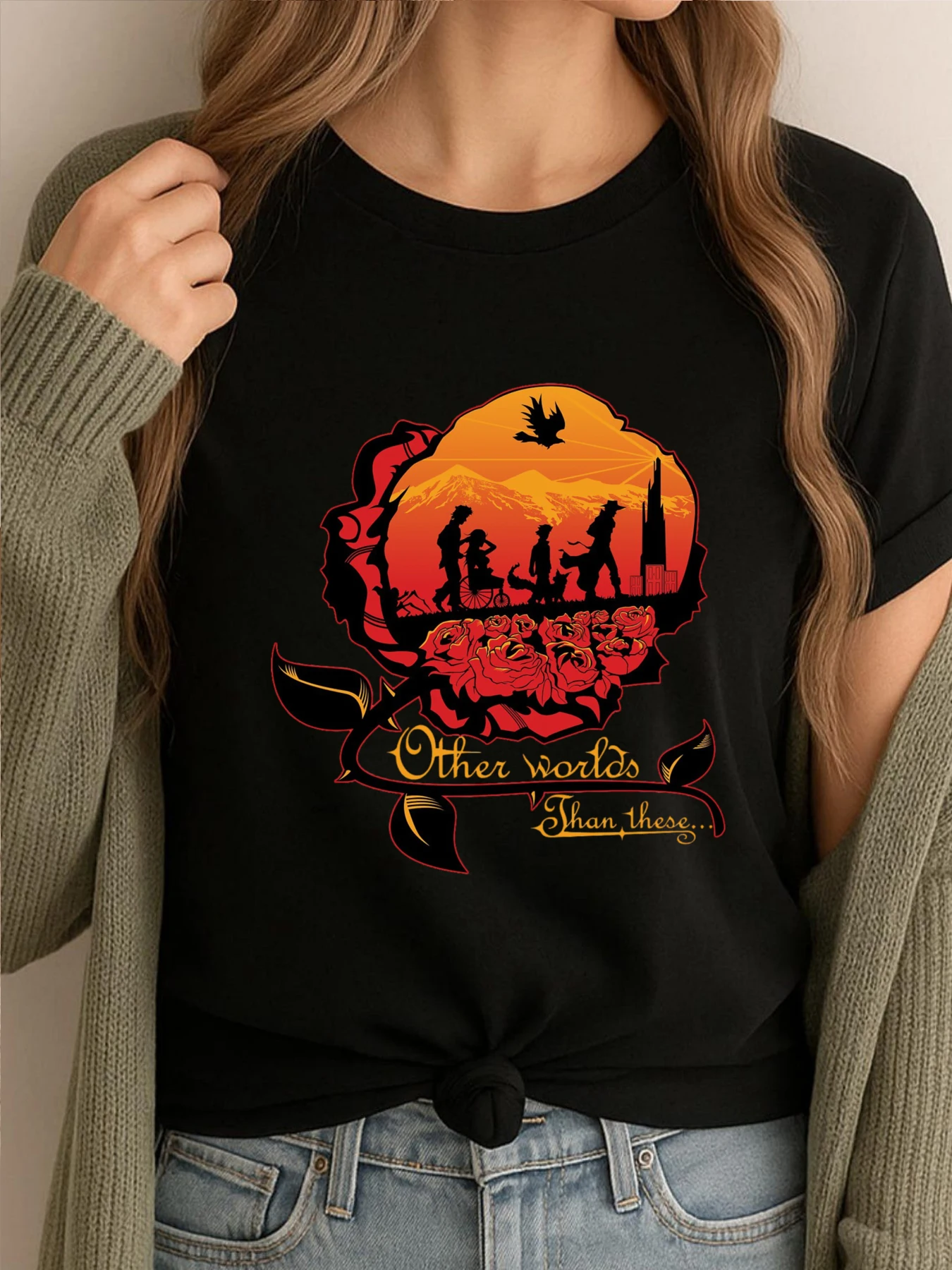 

Other Worlds Luxury T Shirt Streetwear Tops Graphic Tees Women Oversized Fashion Printed Clothes Vintage Style