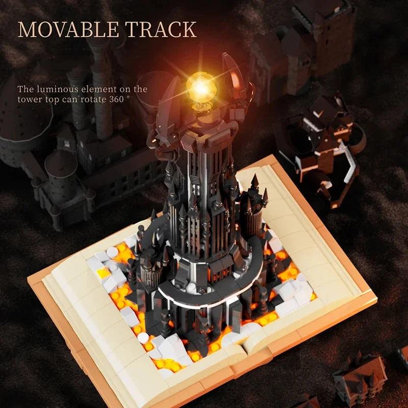 969PCS Magic Gastle on Book Lord Rings Sauron Eye Building Blocks with Led Light Assemble Brick Collection Toy Boy Kids Gifts