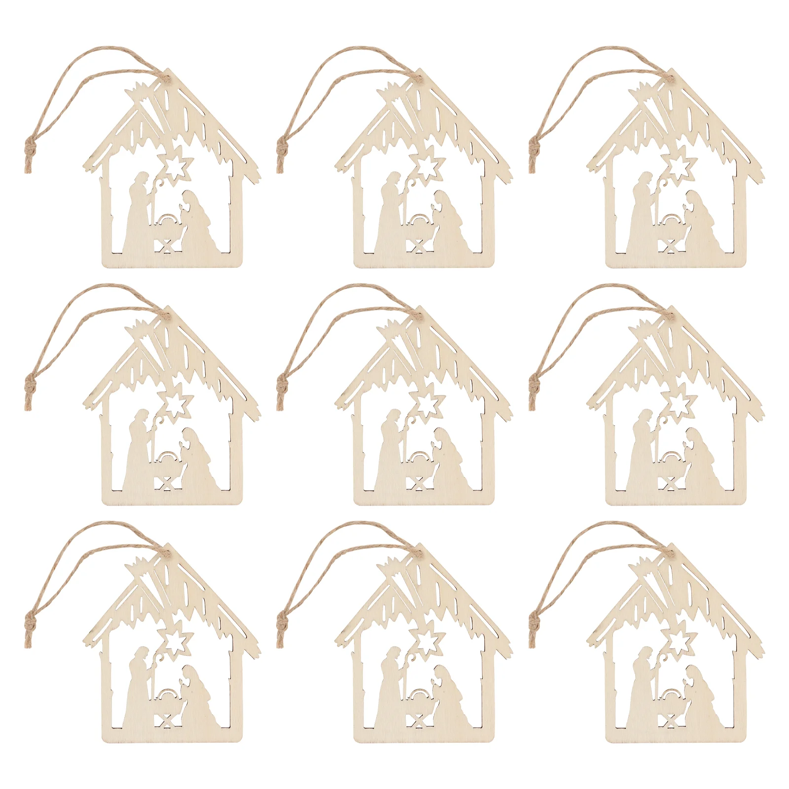 

20 Pcs Celebrate The Birth of Jesus Cutout Pendant Wood Craft Pentagram Khaki Home Baby