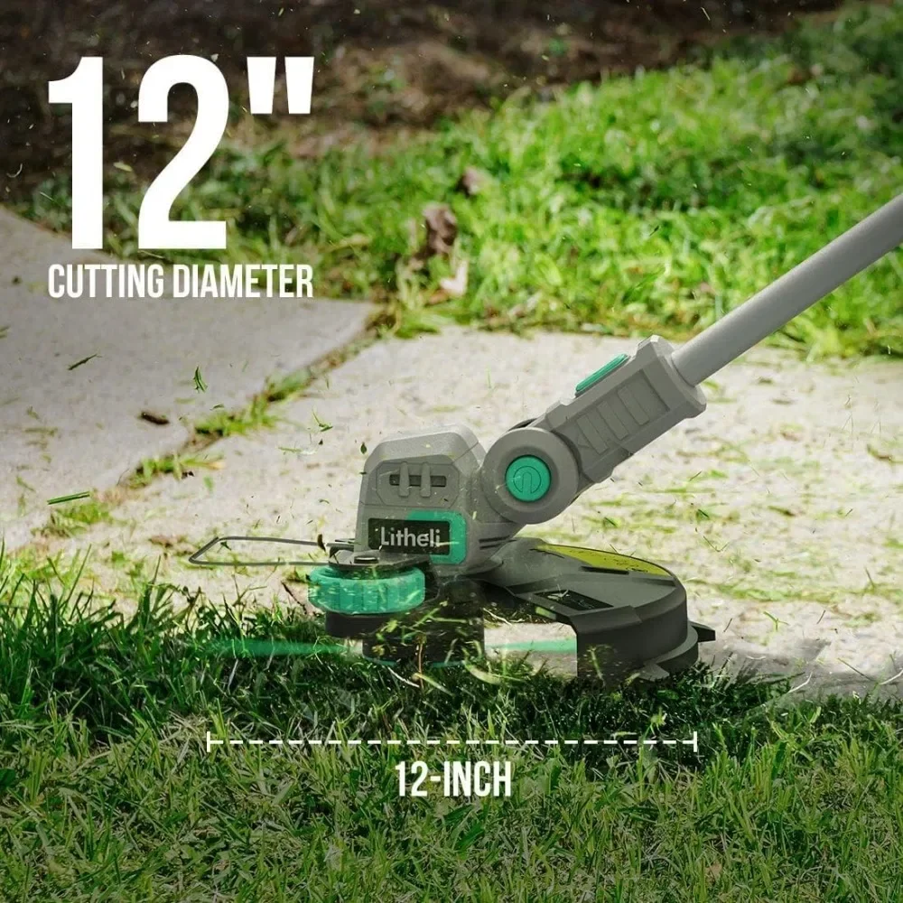 20V 12 Inch Cordless String Trimmer/Edger, 2 X 2.0Ah Battery Powered Weed Eater with Auto-Feed for Lawn Trimming/Edging