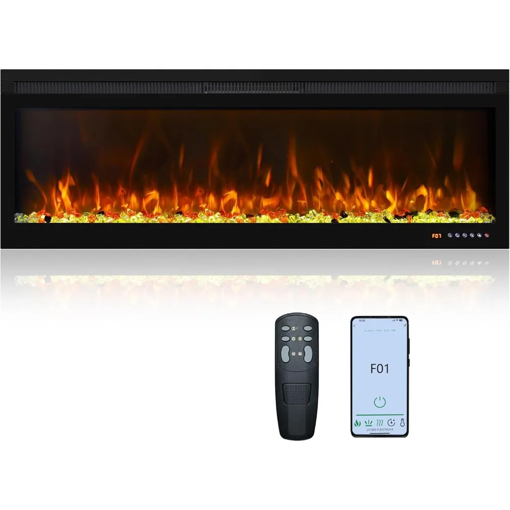 50-Inch Smart Wall-Mounted Electric Fireplace with App Compatibility and 13 Flame Color Combinations