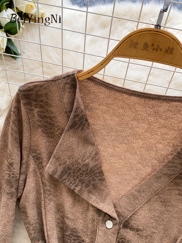 Beiyingni-camisas coreanas de otoño 2025, camisetas francesas Vintage de un solo pecho con cuello en V para mujer, camisetas ajustadas sexis Tie Dye Y2KTops