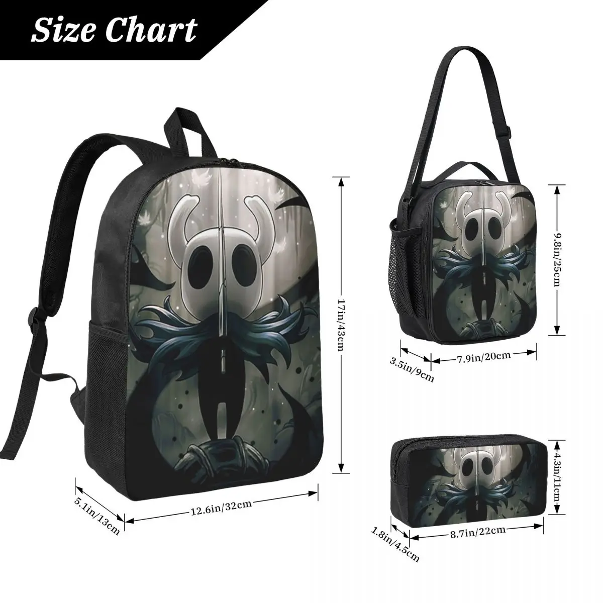 Ghost Knight Hollow Knight Game Backpack Boys Girls BookBag School Bag Laptop Shoulder Bags 3ps Insulated Lunch Bag Pencil Case