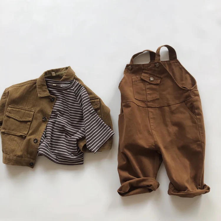 Spring Autumn Korean Kids Boys Suspender Pants Cotton Solid Strappy Loose Versatile Toddler Boys Pants Children Boys Overalls