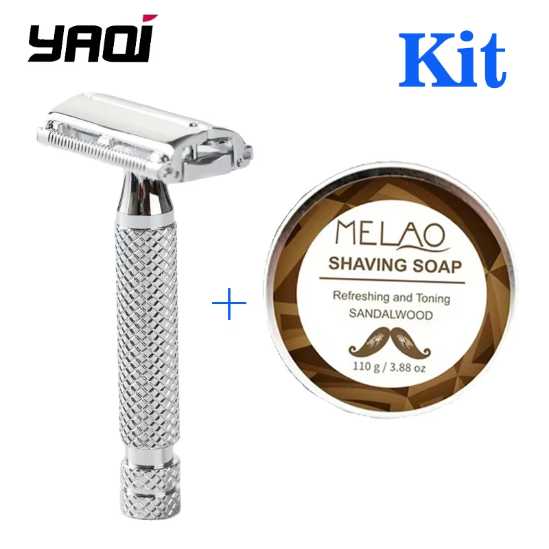 YAQI Monarch Chrome Color Safety Razor and Shaving Soap Kit for Facial Cleansing
