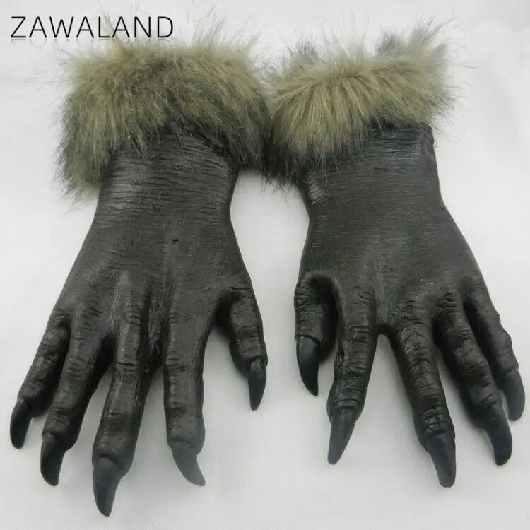 Zawaland ハロウィンオオカミ手袋動物コスプレ衣装アクセサリーおかしいパフォーマンス小道具ホラーパーティーラテックスぬいぐるみ手袋
