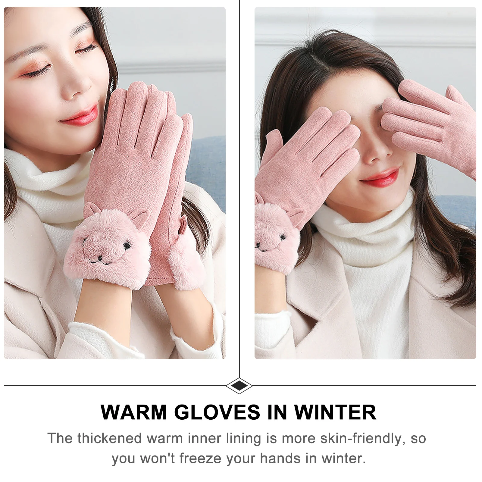 

Winter Warm Gloves Full Finger Ladies Suede Touch Screen Gloves H Warm 3D Wrapping Thickened Lining Cycling Mittens