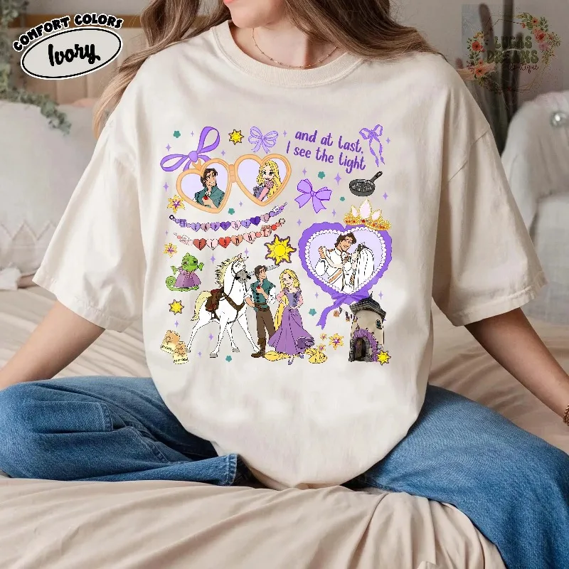 

Flynn Ryder and Long Hair Princess Women's Pure Cotton T-shirt Summer New Fashion Casual Men's and Women's Street Clothing