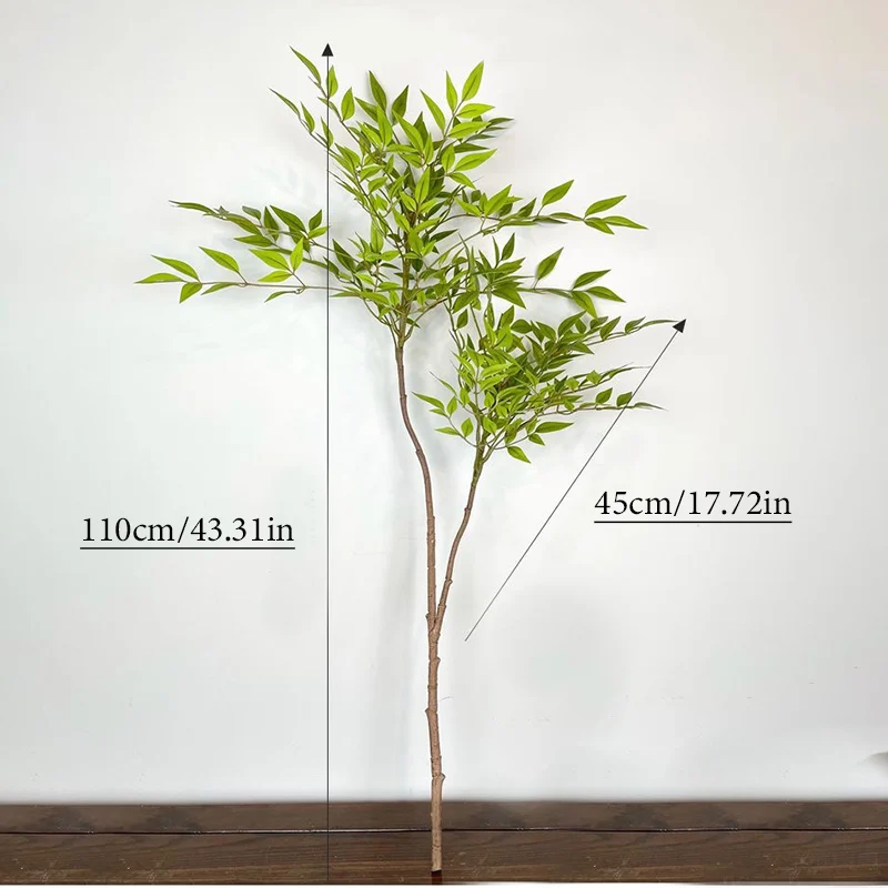 110cm 2 Forks Large Artificial Plants Fake Bamboo Tree Branch Plastic Nandina Leaves Tall Green Landscape For Home Garden Decor