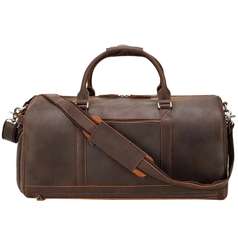 

MAHEU 50cm Vintage Leather Travel Bag for men Weekender Overnight Travelling Handbag Crazy Horse duffle bag