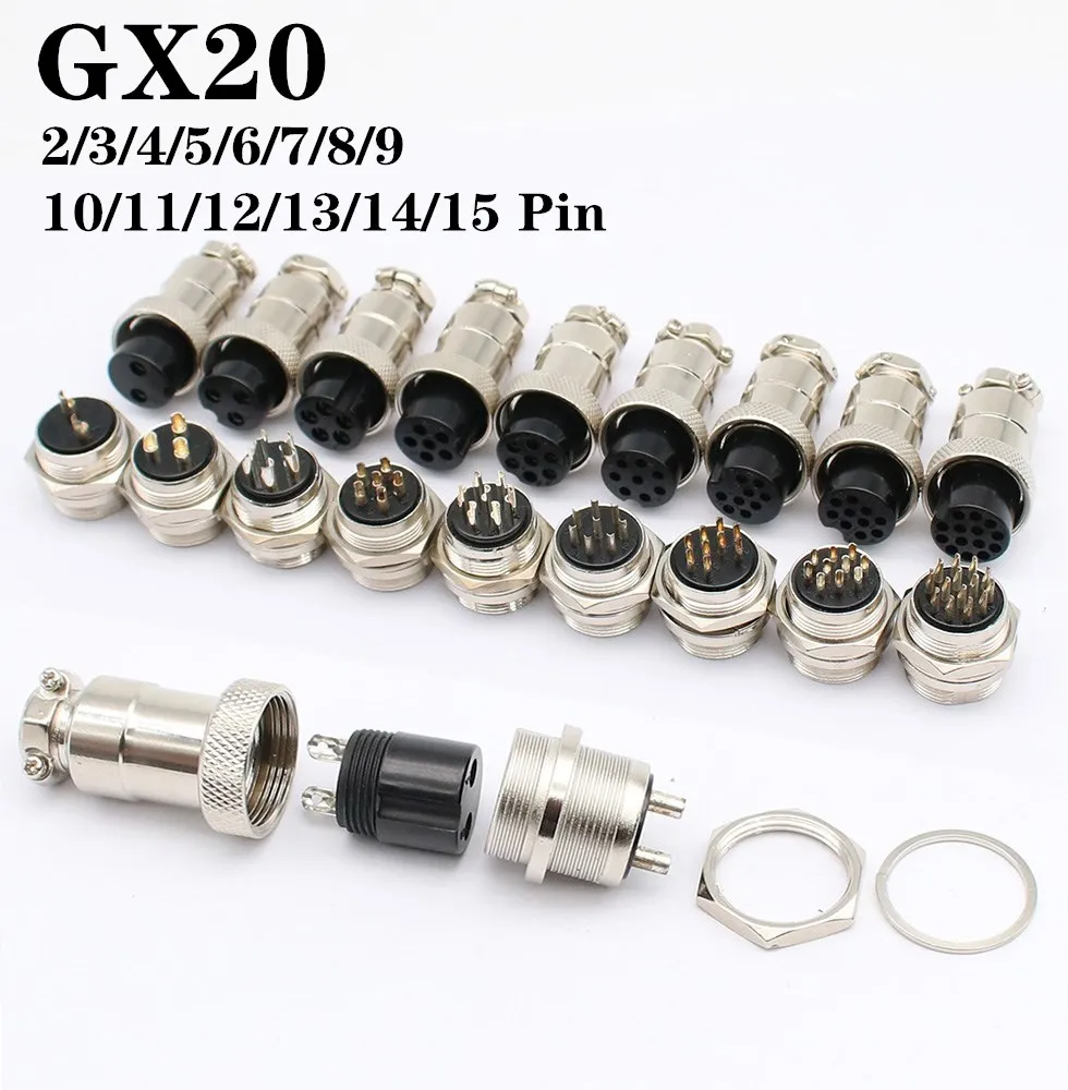 1Set GX20 Aviation connector Diam 20mm GX20 circular quick connector 2Pin 3/4/5/6/7/8/9/10/12/14/15pin Electric Wire Connectors
