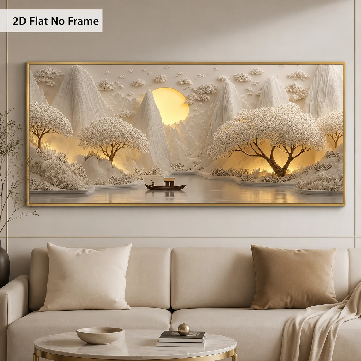Serene Lake Golden Sunset And Small Boat Large Size Paintings Posters Living Room Modern Canvas Prints For Bedroom Wall Art