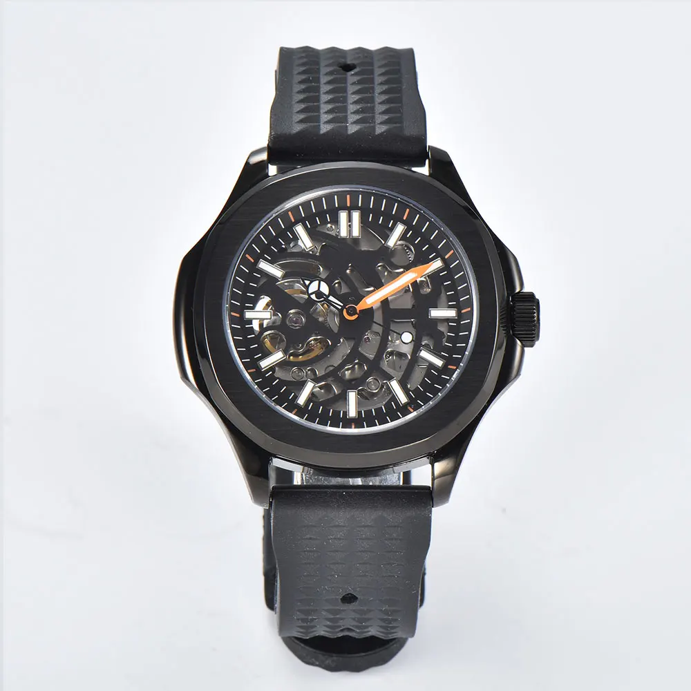 Custom Logo 39mm Men Automatic Watch with Hollow Dial NH38 automatic movement Sapphire Glass Stainless Steel Waterproof Watch