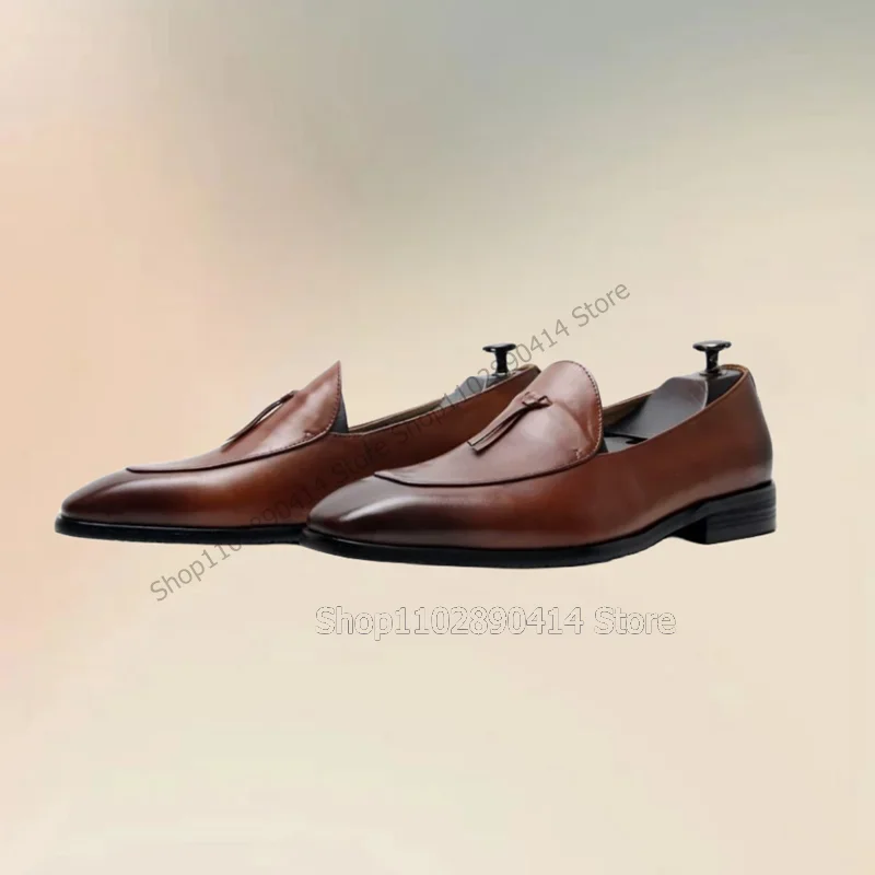 

Brown Black Leather Tassels Sewing Design Loafers Fashion Slip On Men Shoes Luxury Handmade Party Banquet Office Men Dress Shoes