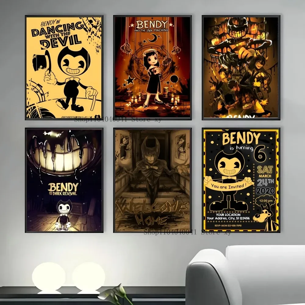 1PC Horror Video Game B-Bendy-and I-Ink M-Machine Cartoon Poster Paper Print Home Living Room Bedroom Entrance Bar Restaurant