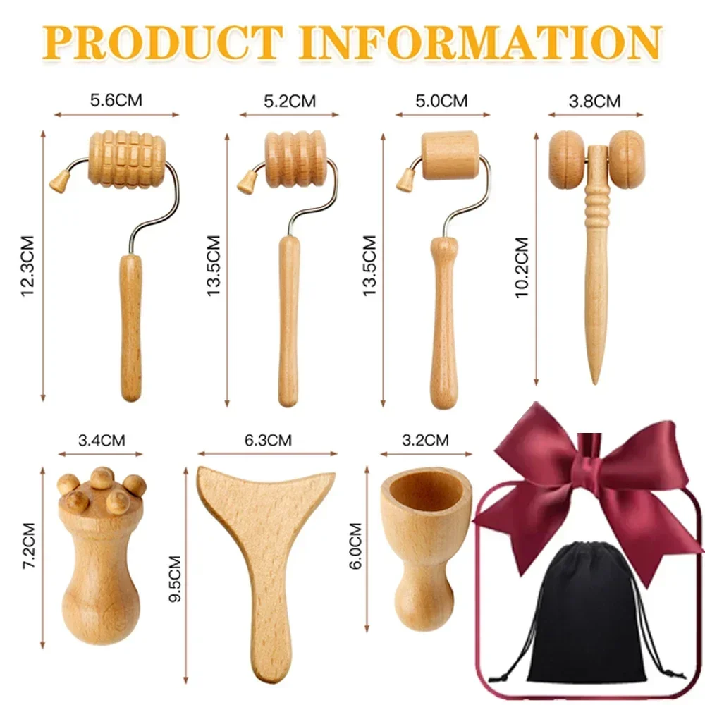 Wooden Face Massage Tools Set Maderoterapia Kit Face Sculpting Tool Skin Care Facial Massager Cupping Contouring Facial Roller