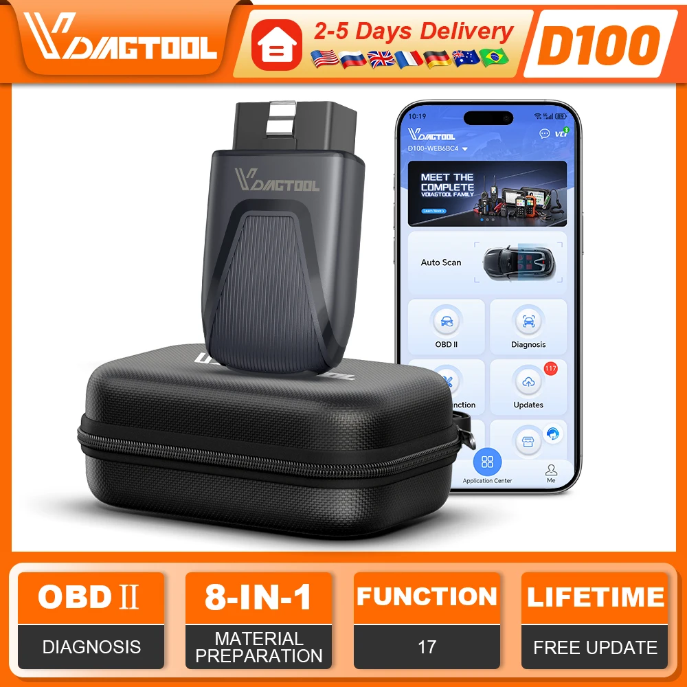VDIAGTOOL D100 Bluetooth OBD2 Scanner Auto-Diagnosegerät Aktuationstest 17 Spezialfunktionen EPB DPF GPF BMS TPMS IOS Android