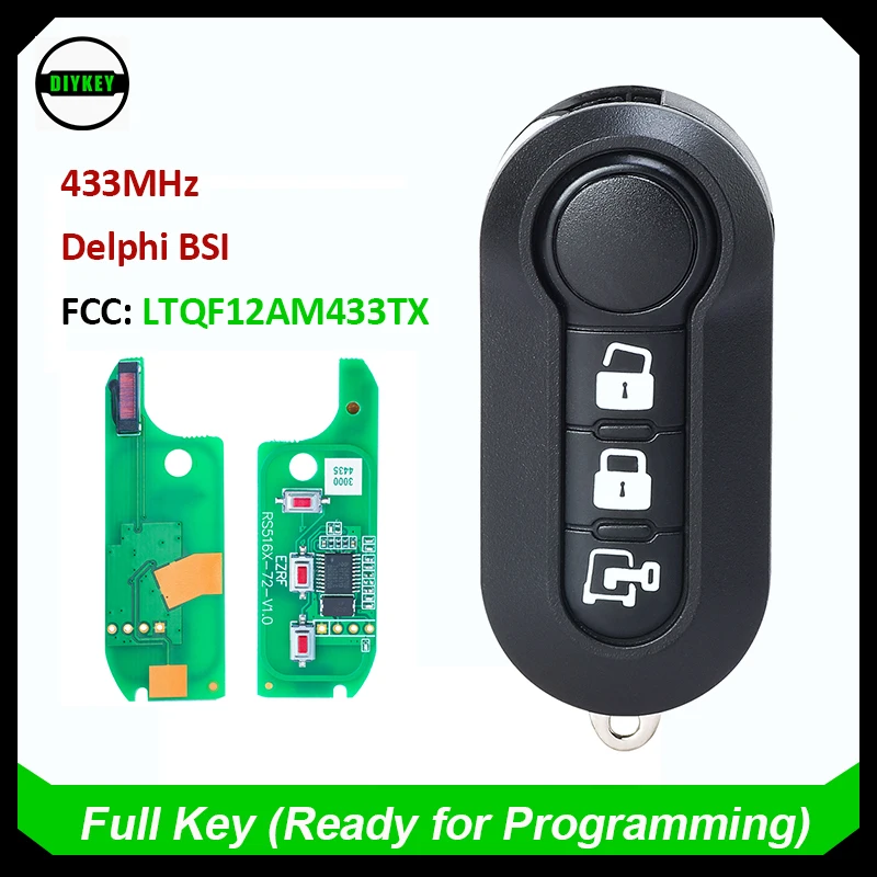 

DIYKEY Delphi BSI Replacement Flip Remote Key 434MHz ID46 Chip for Fiat 500 2012-2017 for Dodge Ram Promaster City LTQF12AM433TX