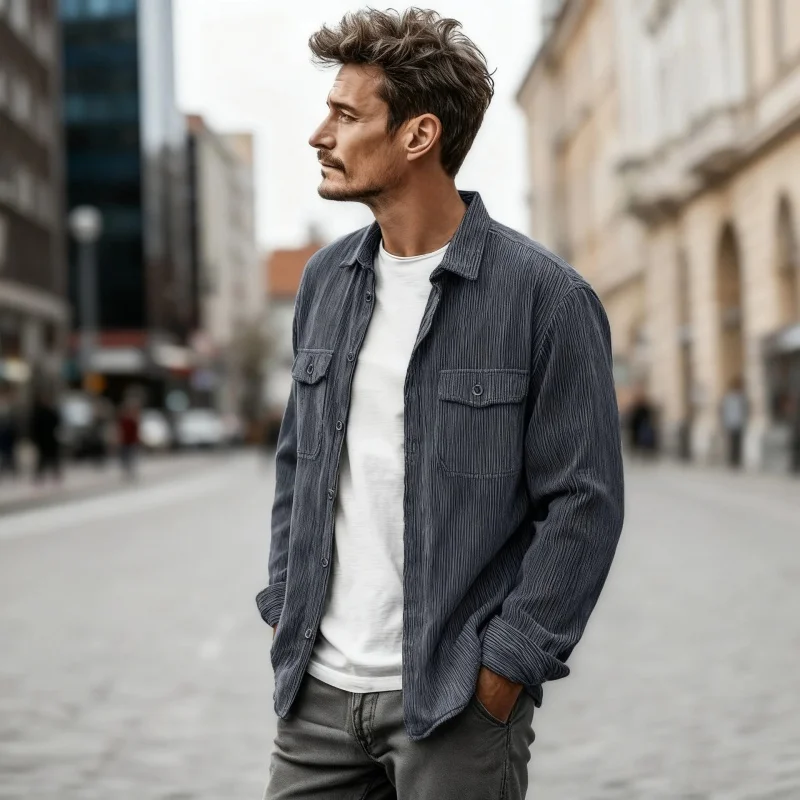 Camicia a maniche lunghe da uomo, moda di alta moda, casual e ampia, cardigan abbottonato taglie forti, camicia sportiva a righe da uomo