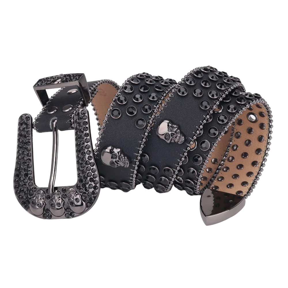 Vintage Rhinestone Skull Belts for Women Wide Buckle Rhinestones Belt Diamondress Strap Female Jeans Waistband Cinturones